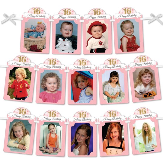 Big Dot of Happiness; Big Dot of Happiness Sweet 16 - DIY 16th Birthday Party Decor - Picture Display - Photo Banner; Category:Banners; Image:1
